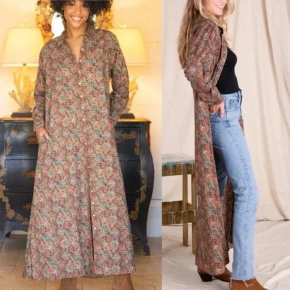 Natural Life Drew Cotton Button Down Rusty Floral Shirt Dress | Size L / XL - Picture 1 of 7